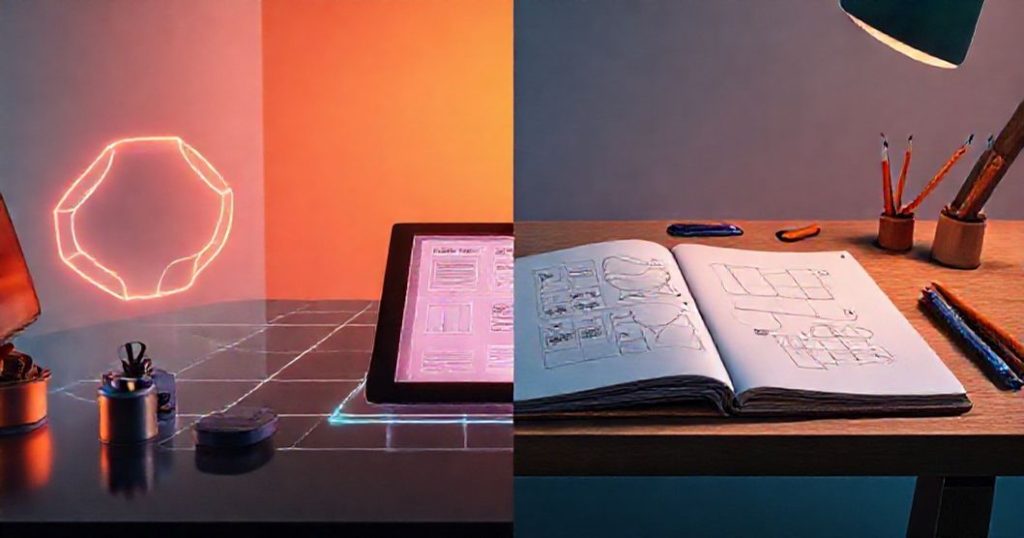 keyword-rich alt text for image 1 with AI image generator vs traditional illustration for UI/UX mockups