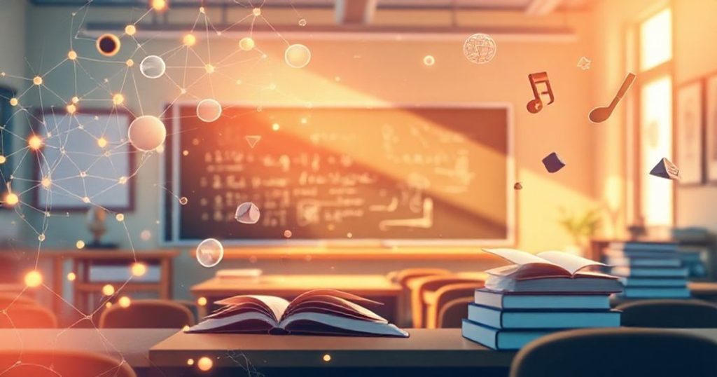 AI-generated image of a classroom with students engaged in a lesson with AI image generator for educational content creation